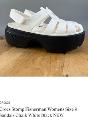 Crocs Stomp Fisherman Womens Size 9‎ Sandals Chalk White Black NEW